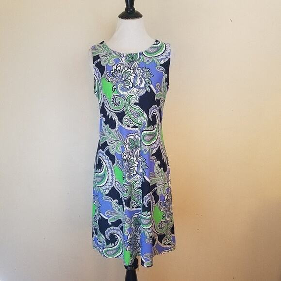 Judy Connally Sleeveless Shift Dress Blue Paisley Print Sz Womens Small Beachy - Picture 2 of 10